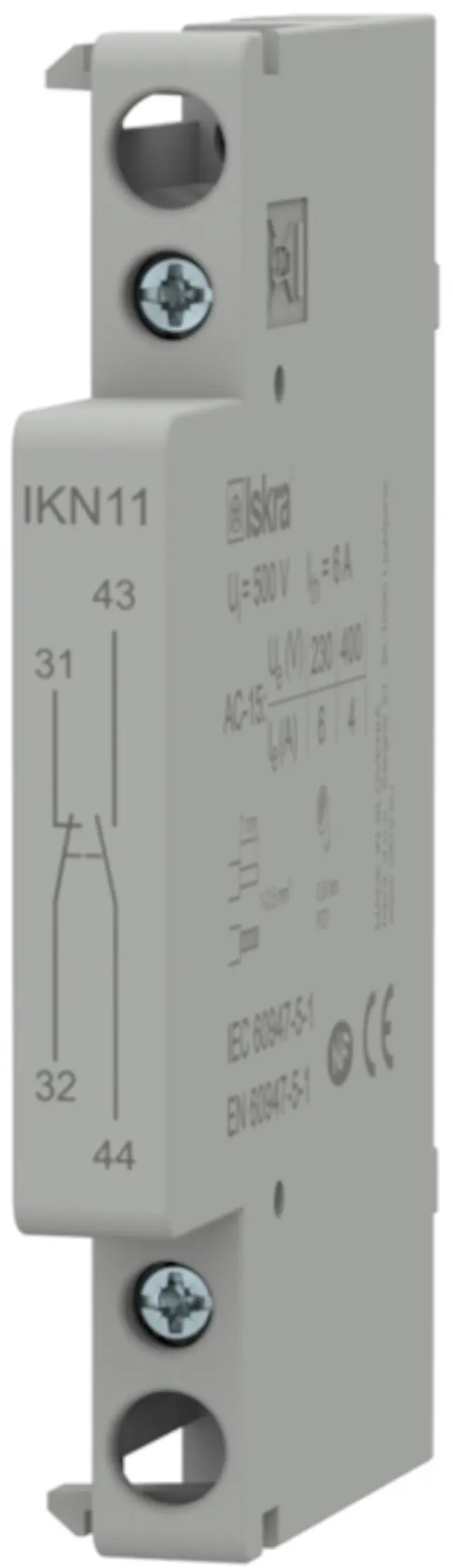 Hjelpekontakt for installasjonskontaktor AC-15 2-pol, 0,5 modul, 1NO + 1NC