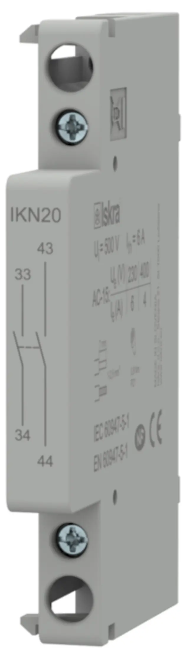 Hjelpekontakt for installasjonskontaktor AC-15 2-pol, 0,5 modul, 2NO